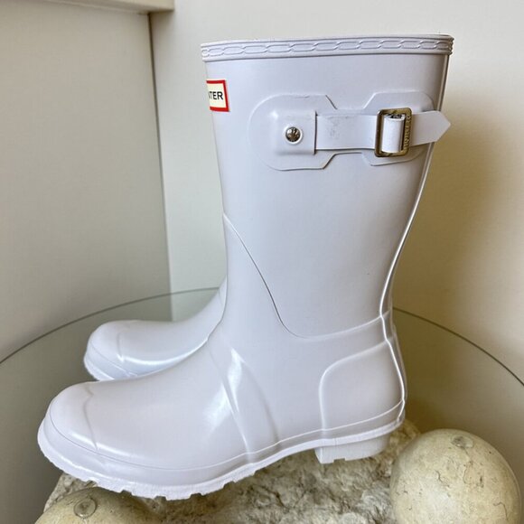 HUNTER Original Short Gloss Waterproof Rain Boot in Light Gray Size US 8 - Picture 5 of 6